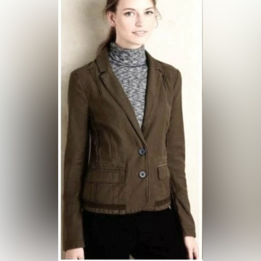 Hei Hei Delanie Olive Green Blazer, Checkered Back, Raw Edge Seam Detail. Cotton